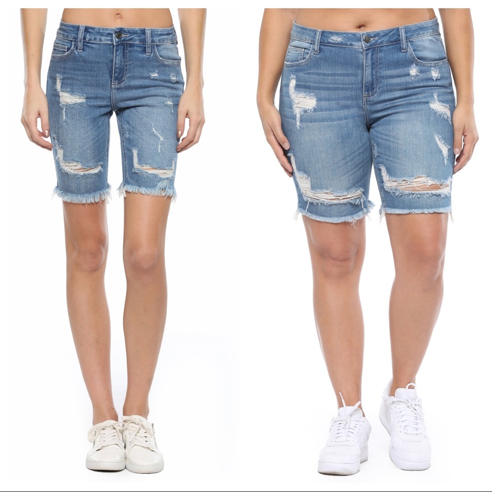Cello Medium Wash Distressed Bermuda Shorts